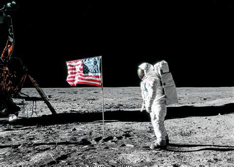 Apollo Astronaut Buzz Aldrin The American Flag And The Lunar