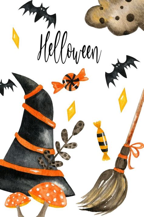 Halloween Clipart Cute Halloween Pumpkin Clipart Mystic Clipart Witch Hat Broomstick Bats