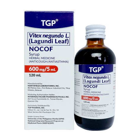 Nocof Tgp Vitex Neg L Lagundi Leaf 60mg5ml 120ml Syrup 1 Bottle