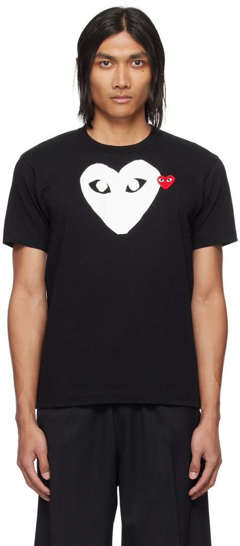 Comme Des GarÇons Play Black And White Large Double Heart T Shirt Ssense