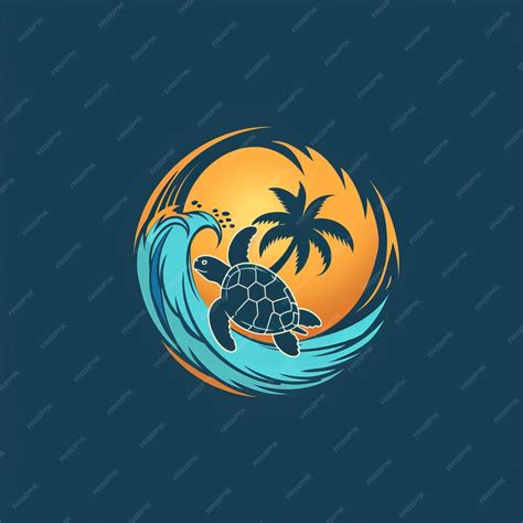 premium photo turtle swimming  ocean  palm tree background