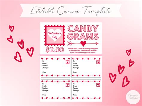 Valentine Candy Gram Tags Template Etsy