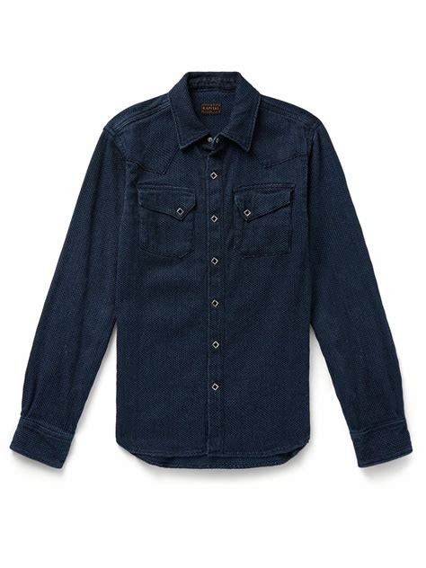 Kapital Indigo Dyed Textured Cotton Western Shirt Blue Kapital