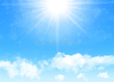 Blue Sky With Glaring Sun Light Sun Burst Stock Vector Illustration