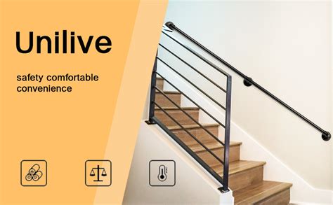 Unilive 10FT Industrial Pipe Stair Railing Glossy Black Staircase