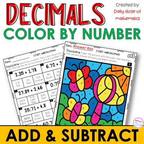 Adding And Subtracting Decimals Worksheets Color By Numbers For 5th