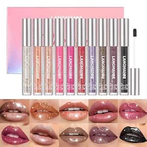 Amazon LANGMANNI 10 Colors Diamond Glitter Lip Gloss Set Long