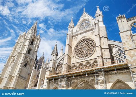 Detail Der Fassade Von Leon Cathedral Kastilien Y Leon Spanien