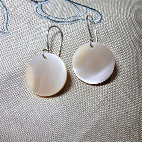 Mother Of Pearl Disc Earrings On Silver Ear Wir Folksy