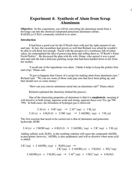 Experiment Synthesis Of Alum From Scrap Aluminum