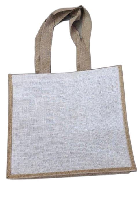 Open Off White Base Loop Handle Jute Carry Bag Size Dimension 10 X