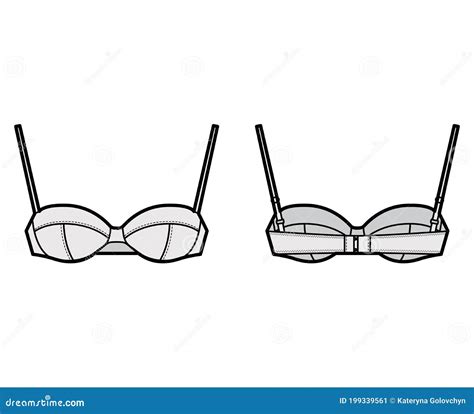 Balconette Bra Lingerie Technical Fashion Illustration With Full