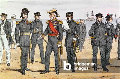 French navy uniforms, late 19th century (colour litho) by German School, (19th century)