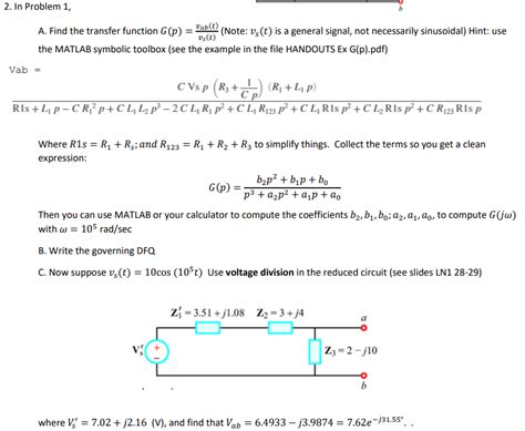 Solved A Find The Transfer Function G P Vs T Vab T Note Chegg