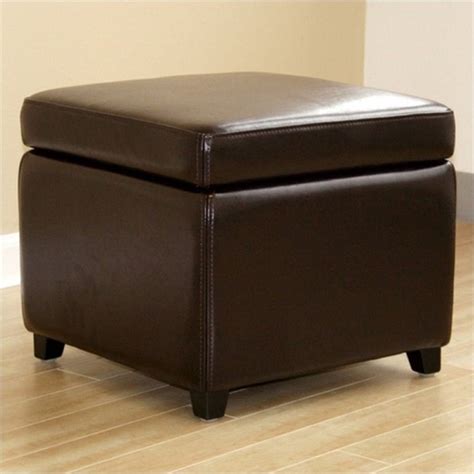 Pemberly Row Square Leather Storage Ottoman In Dark Brown Homesquare