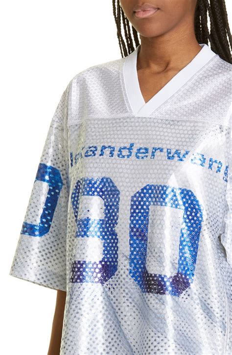 Oversize Logo Sequin Satin Football Jersey Topsoutlets