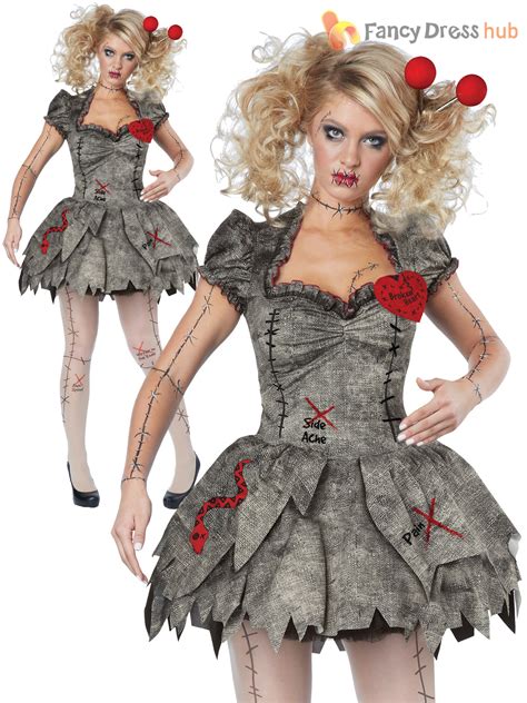 Ladies Twisted Broken Voodoo Doll Womens Zombie Halloween Fancy Dress Costume Ebay