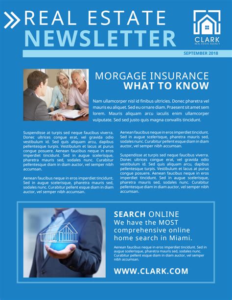 Simple Blue Real Estate Newsletters Template