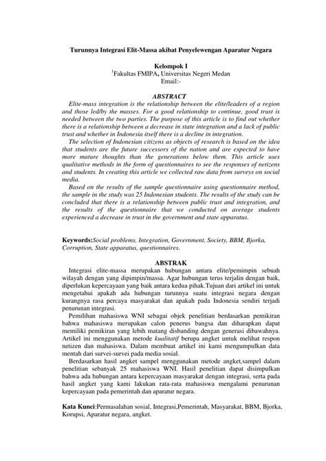 Pdf Turunnya Integrasi Elit Massa Akibat Penyelewengan Aparatur Negara