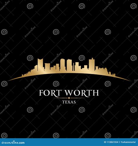 Fort Worth Texas City Skyline Silhouette Black Background Stock Vector