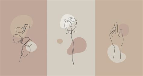 Vector Minimalist Style Plants Flowers Line Flower Nude Colors Hand