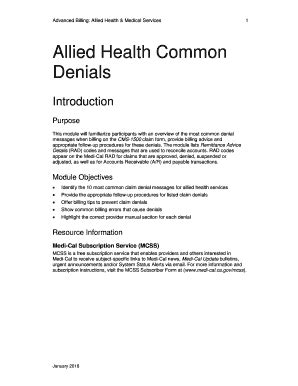 Fillable Online Files Medi Cal Ca Allied Health Common Denials