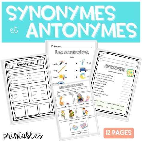 Antonymes Contraires Synonymes Livret Activit S Etude De La Langue