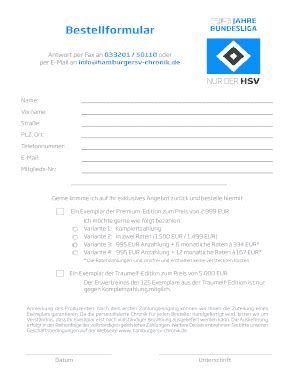 Ausfüllbar Online hsv Bestellformular hsvde Fax Email Drucken pdfFiller