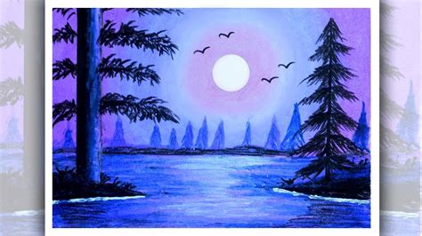 Pastel Painting Easy Moonlight Scenery Drawing Easy Oil Pastel