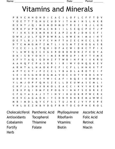 Vitamins And Minerals Worksheet Wordmint