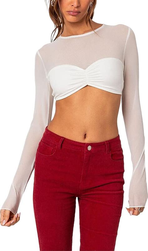 Edikted Night Out Sheer Crop Top Shopstyle