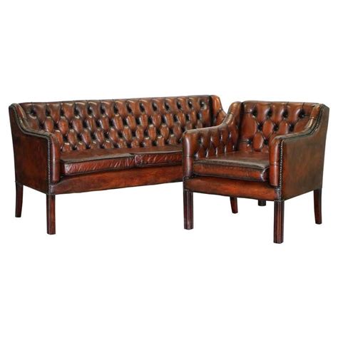 Fully Restored Pair Of Huge 4 5 Seat Each Chesterfield Brown Leather