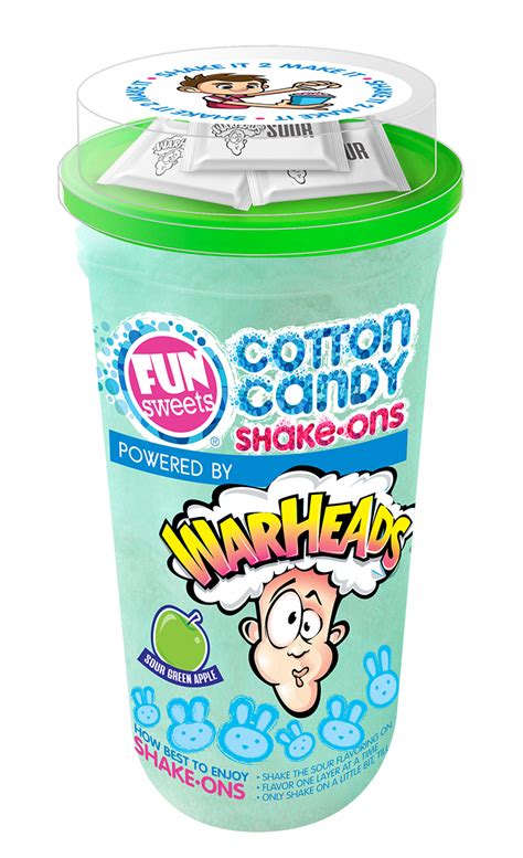 Fun Sweets Brand Shake Ons Sour Warheads Green Apple Cotton Candy