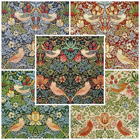 Tapestry Fabric William Morris Strawberry Thief Floral Flower Bird