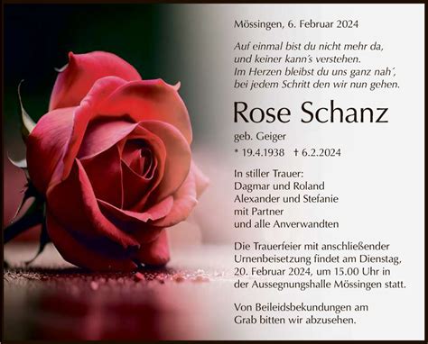 Traueranzeigen Von Rose Schanz Trauer Gea De