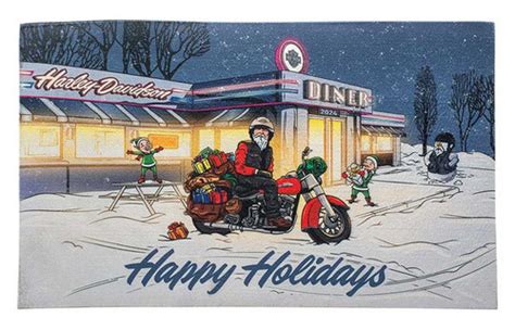 Harley Davidson® Biker Santa Happy Holidays Entry Mat Printed Thick
