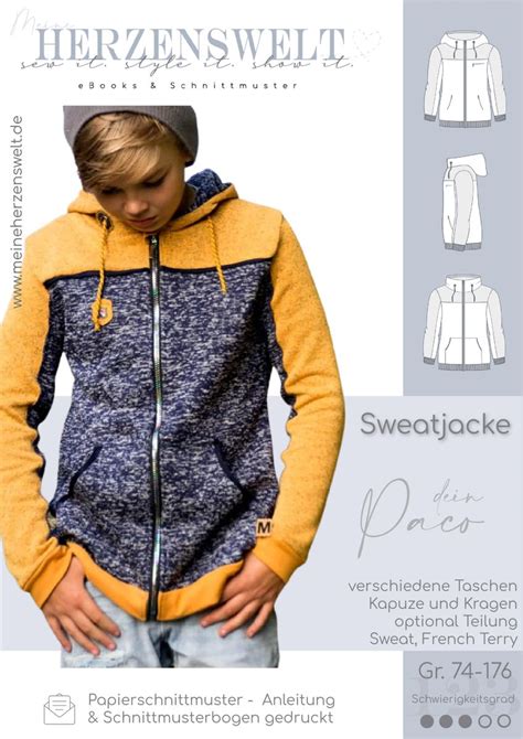 Meine Herzenswelt Kinder Schnittmuster Sweatjacke Dein Paco