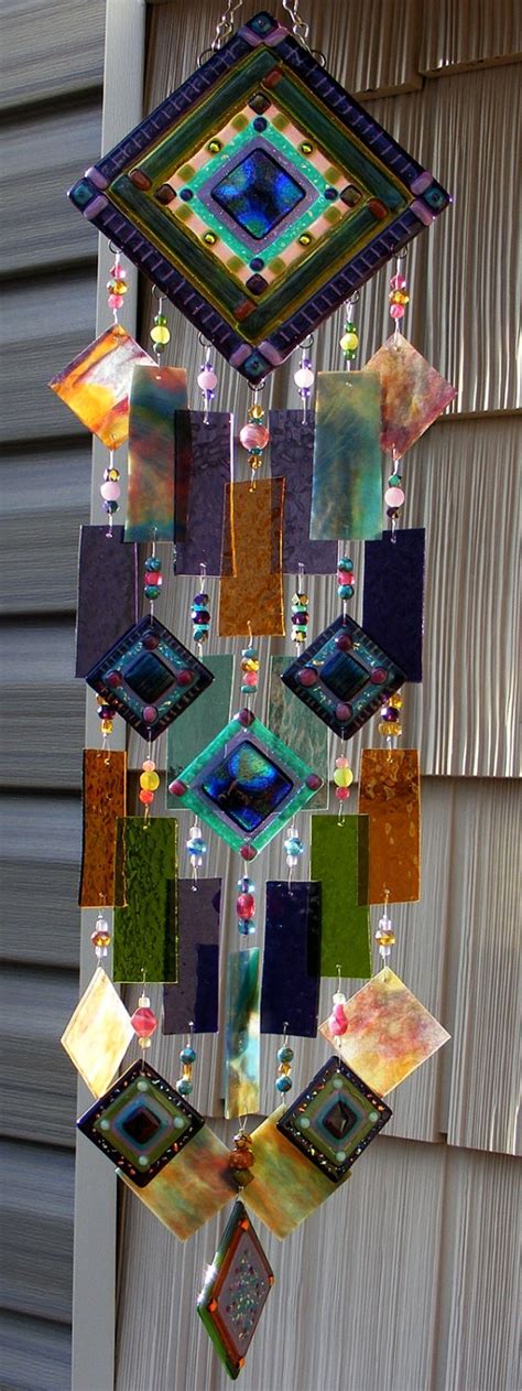 Kirks Glass Art Fused Abstract Stained Glass Wind Chime Etsy