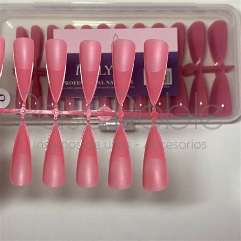 Tips Soft Gel X240u Mely Stiletto Rosa Seca Prelimado Paso Doble