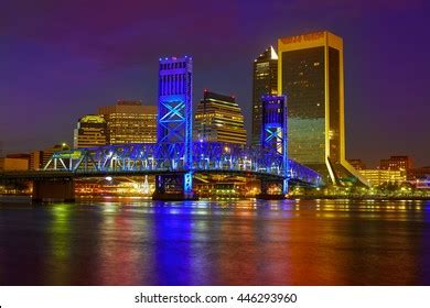 Jacksonville Skyline Sunset River Reflection Florida Stock Photo (Edit ...