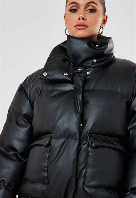 Black Faux Leather Puffer Jacket Missguided Women Puffer Jackets Ideas Of Women Puffer