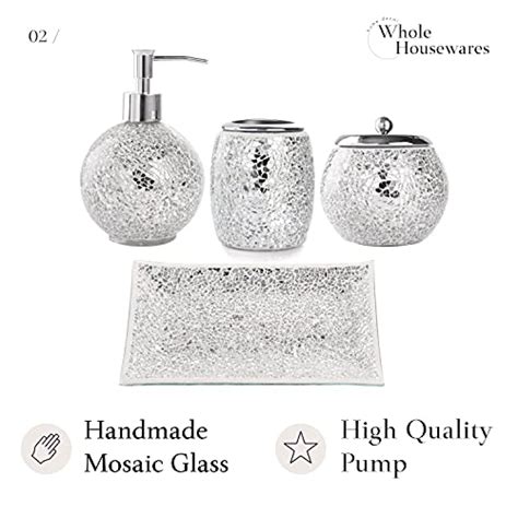 Whole Housewares Bathroom Accessory Set 4 Piece Decorative Glass