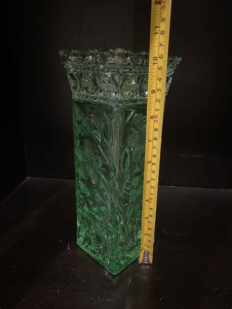 Antique Vintage 10” Green Uranium Vaseline Mckee Innovation Glass Vase Read Ebay