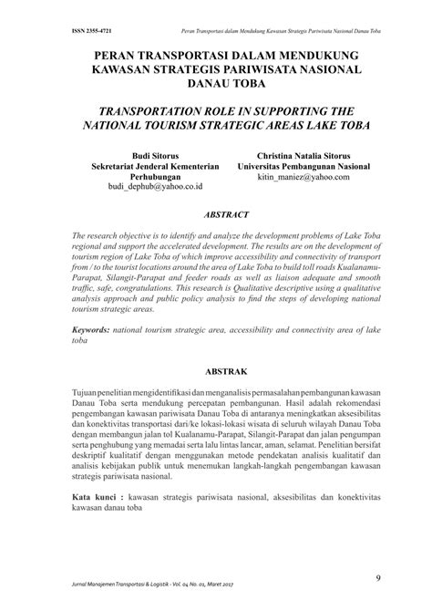 PDF PERAN TRANSPORTASI DALAM MENDUKUNG KAWASAN STRATEGIS PARIWISATA