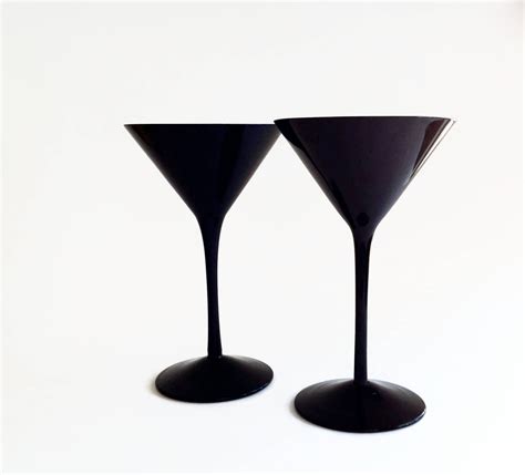 Vintage Martini Glasses Black Cocktail Glasses Mid Century Etsy Black Stemware Vintage