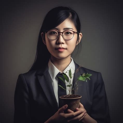 Premium Ai Image A Woman Holding A Small Plant In Her Hands