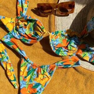 Orange Floral Y K Bikini Blue Cheeky Floral Bikini Set Boho Etsy