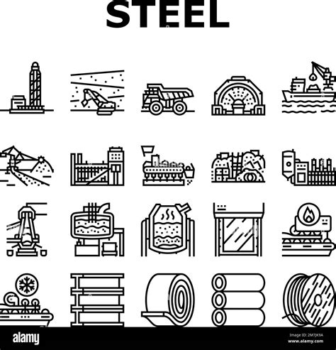 Steel Production Industry Metal Icons Set Vector Stock Vector Image
