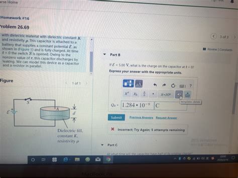 Solved with dielectric material with dielectric constant K | Chegg.com