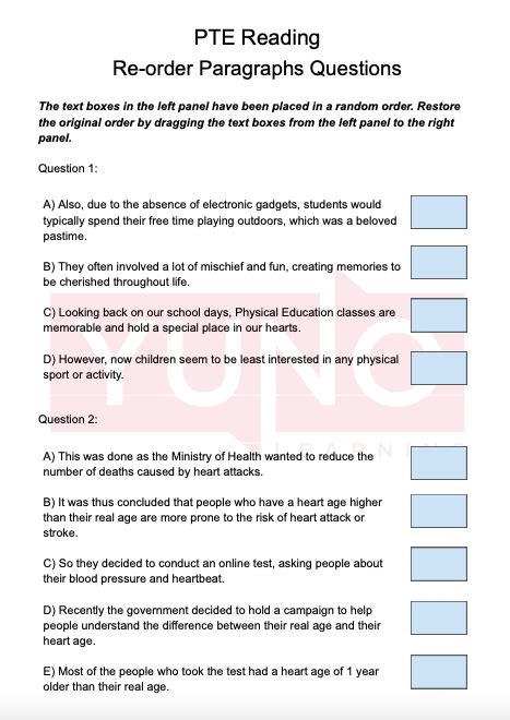 Free Pte Reading Practice Test Re Order Paragraphs Yuno Learning